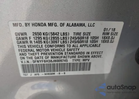 2018 Honda Pilot Ex из США, поврежденный, VIN 5FNYF6H38JB009745